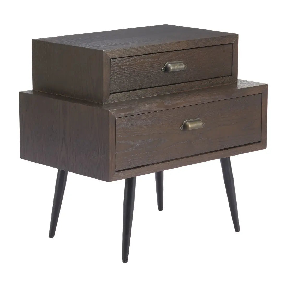 24" Brown Wood Free Form Pedestal End Table With Two Drawers Homeroots Living Room