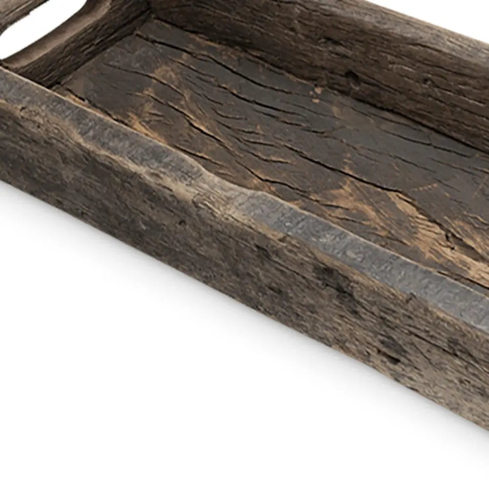 24" Brown Wood Indoor Outdoor Tray With Handles Homeroots Kitchen & Dining