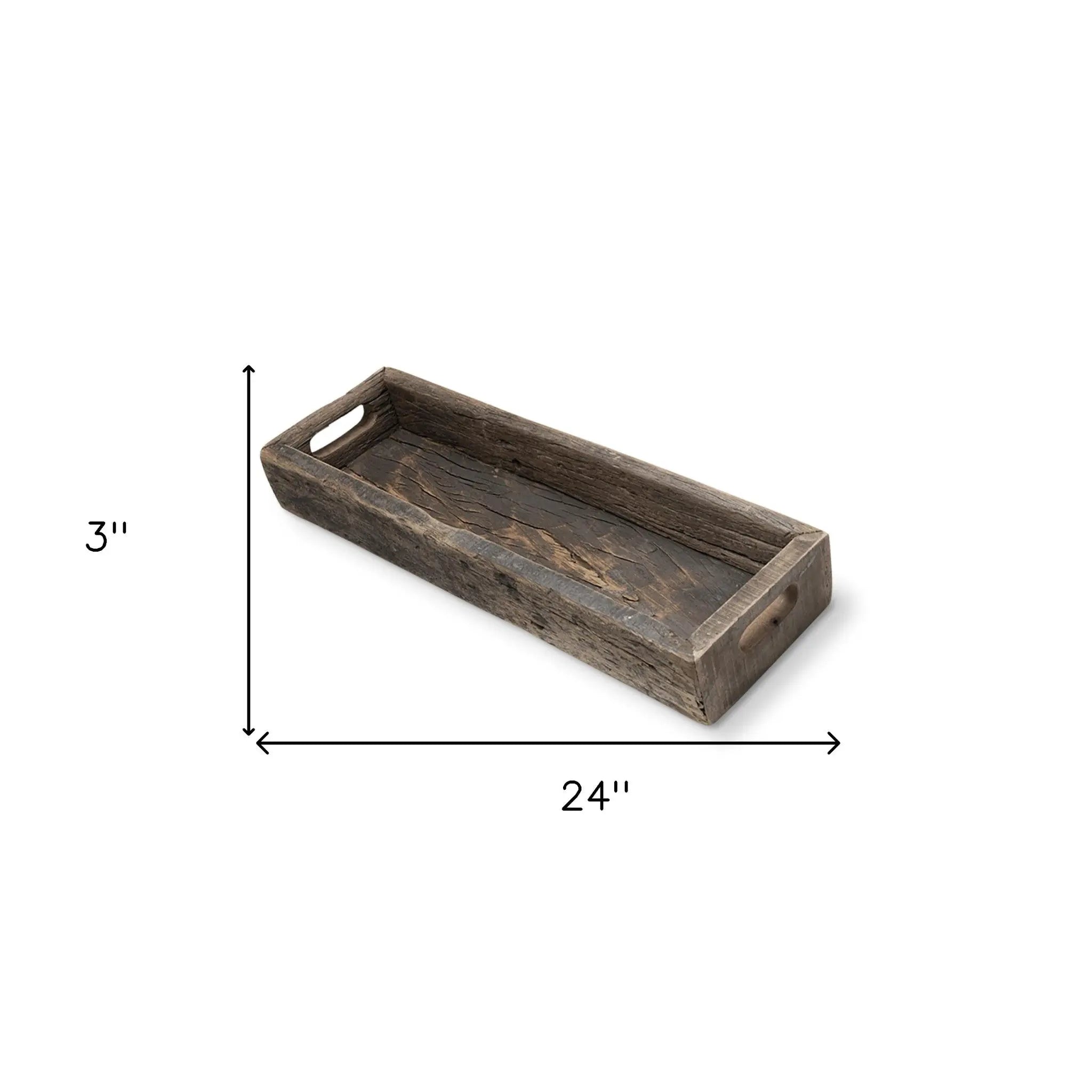 24" Brown Wood Indoor Outdoor Tray With Handles Homeroots Kitchen & Dining