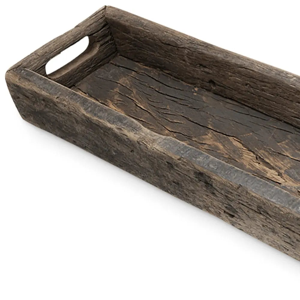 24" Brown Wood Indoor Outdoor Tray With Handles Homeroots Kitchen & Dining