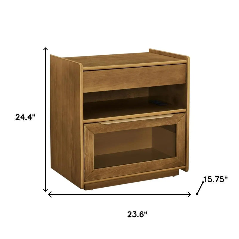 24" Brown Wood Two Drawer Nightstand Homeroots