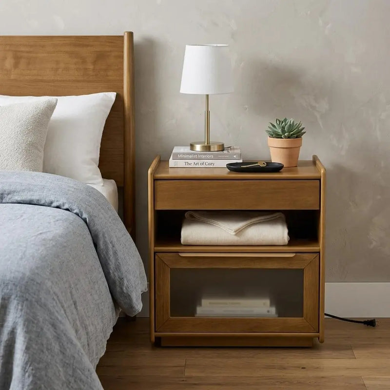 24" Brown Wood Two Drawer Nightstand Homeroots