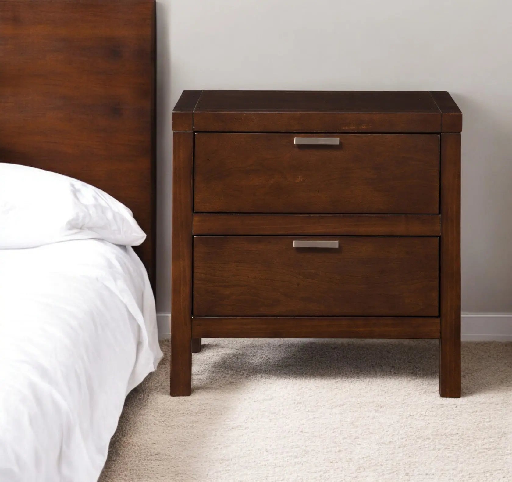 24" Brown Wood Two Drawer Nightstand Homeroots Bed & Bath