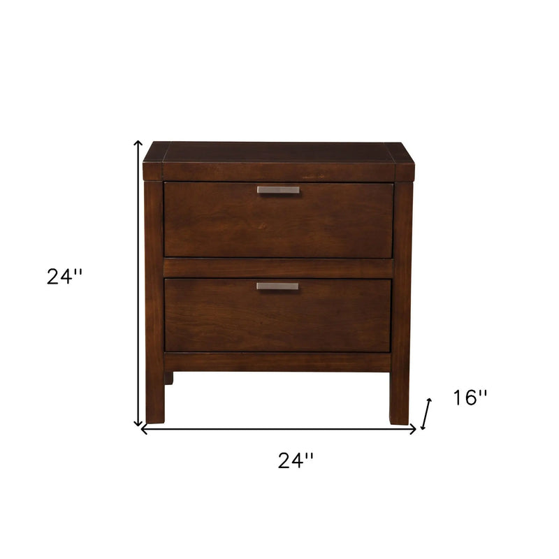 24" Brown Wood Two Drawer Nightstand Homeroots Bed & Bath