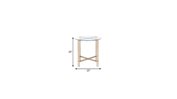 24" Champagne And Clear Glass And Metal Round End Table Homeroots Living Room