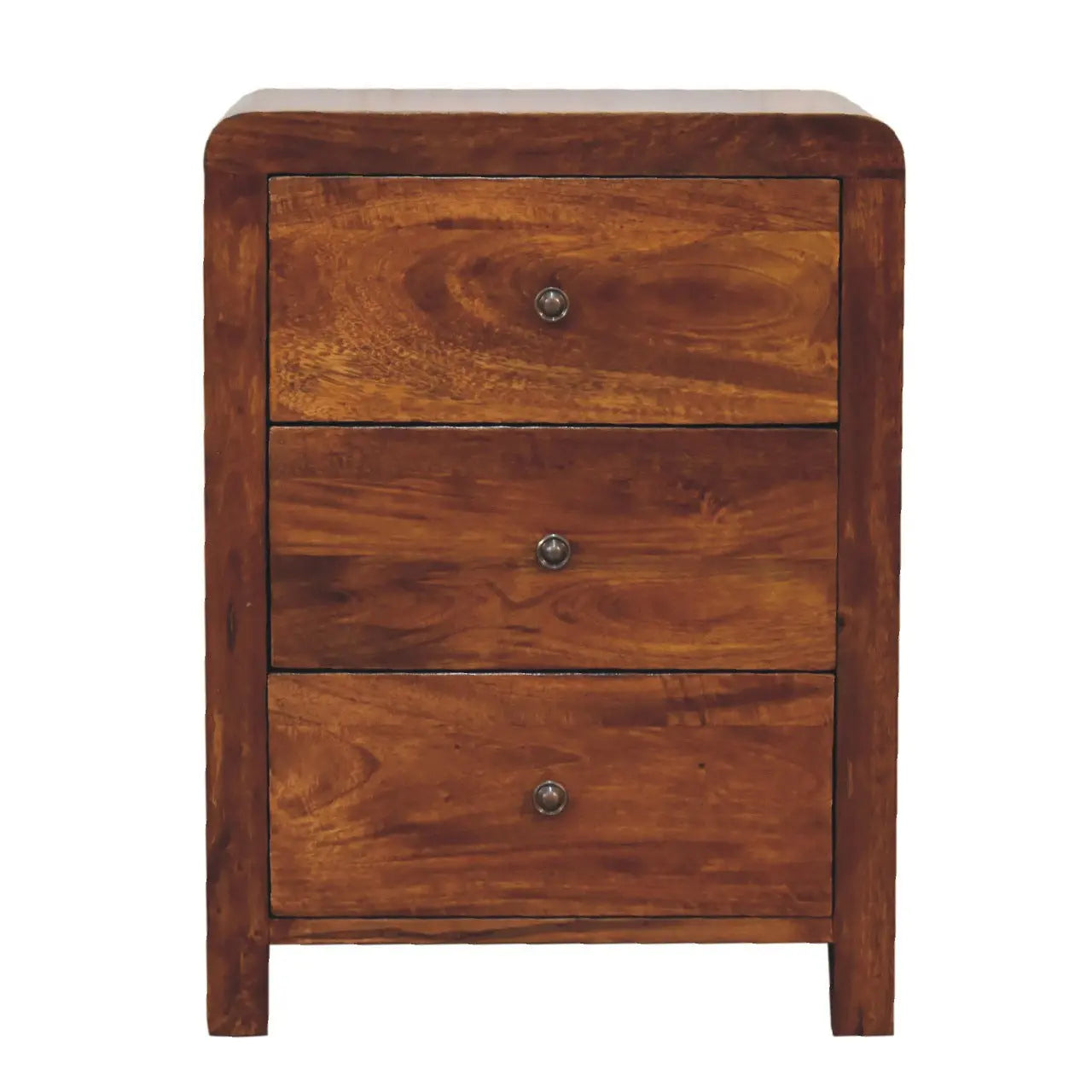 24" Chestnut Solid Wood Three Drawer Nightstand Homeroots Bed & Bath
