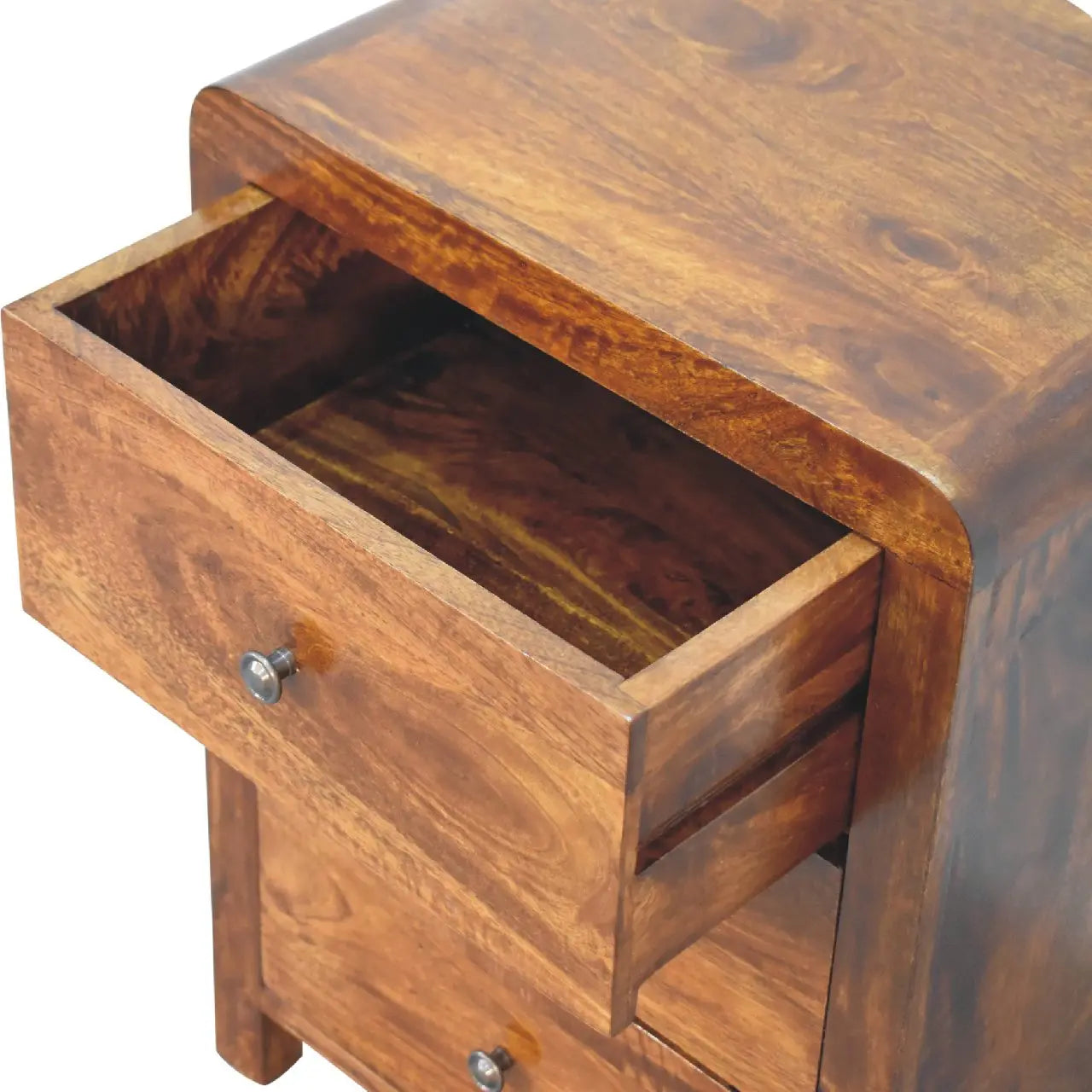 24" Chestnut Solid Wood Three Drawer Nightstand Homeroots Bed & Bath
