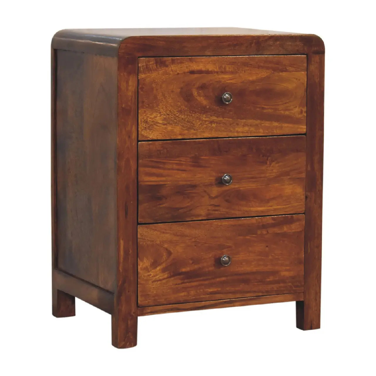 24" Chestnut Solid Wood Three Drawer Nightstand Homeroots Bed & Bath