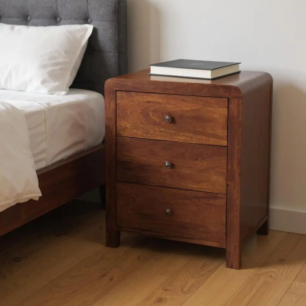 24" Chestnut Solid Wood Three Drawer Nightstand Homeroots Bed & Bath