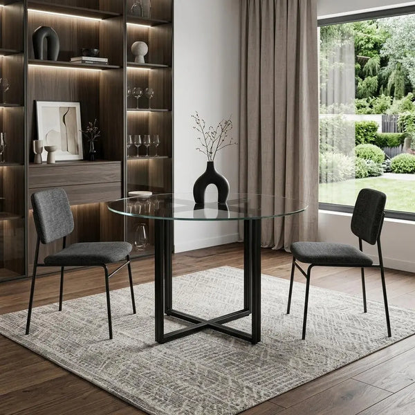 24" Clear And Black Rounded Glass And Metal Trestle Base Dining Table Homeroots Kitchen & Dining
