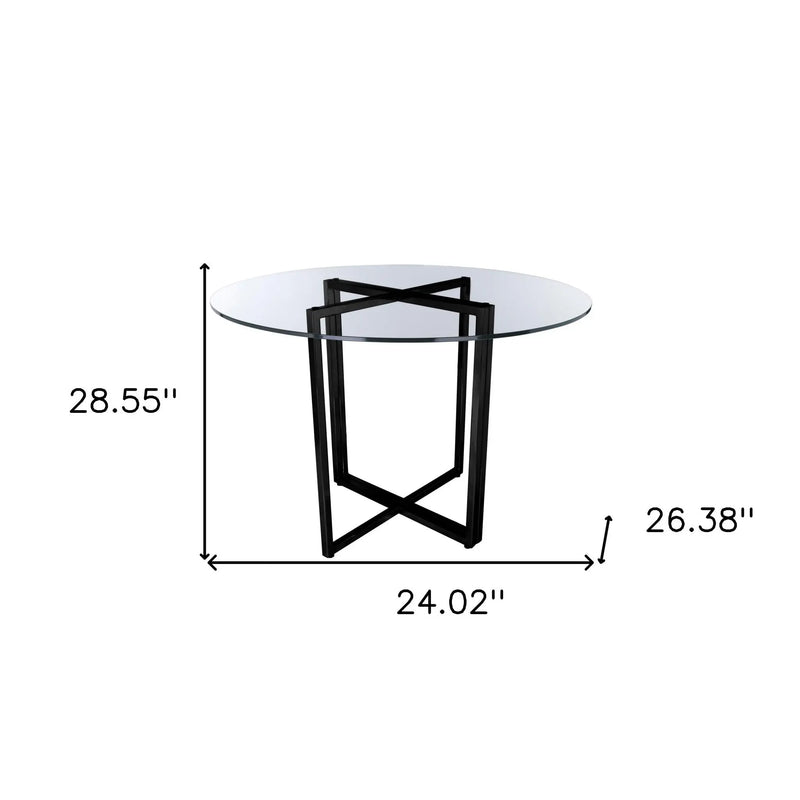 24" Clear And Black Rounded Glass And Metal Trestle Base Dining Table Homeroots Kitchen & Dining