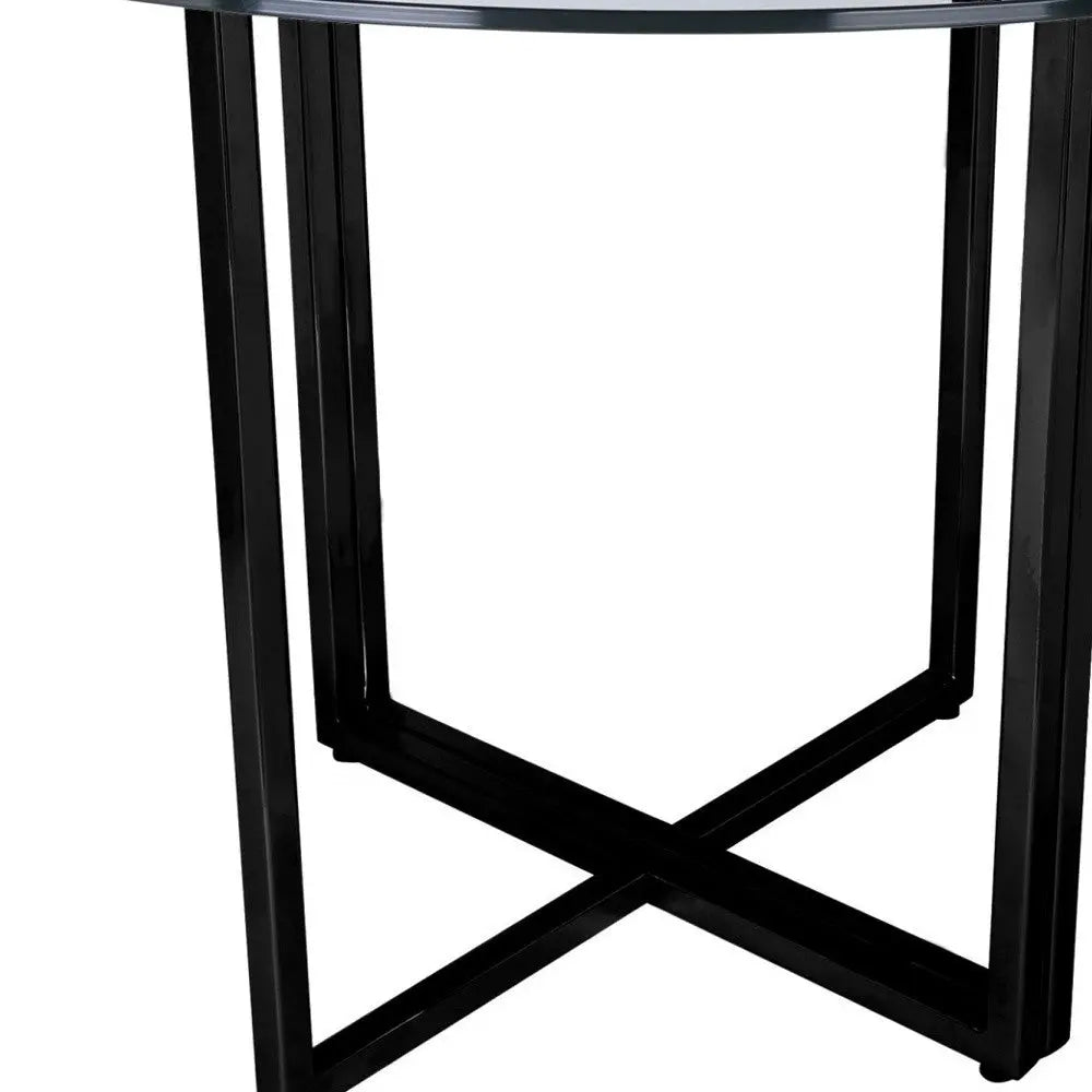 24" Clear And Black Rounded Glass And Metal Trestle Base Dining Table Homeroots Kitchen & Dining