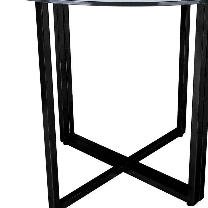 24" Clear And Black Rounded Glass And Metal Trestle Base Dining Table Homeroots Kitchen & Dining