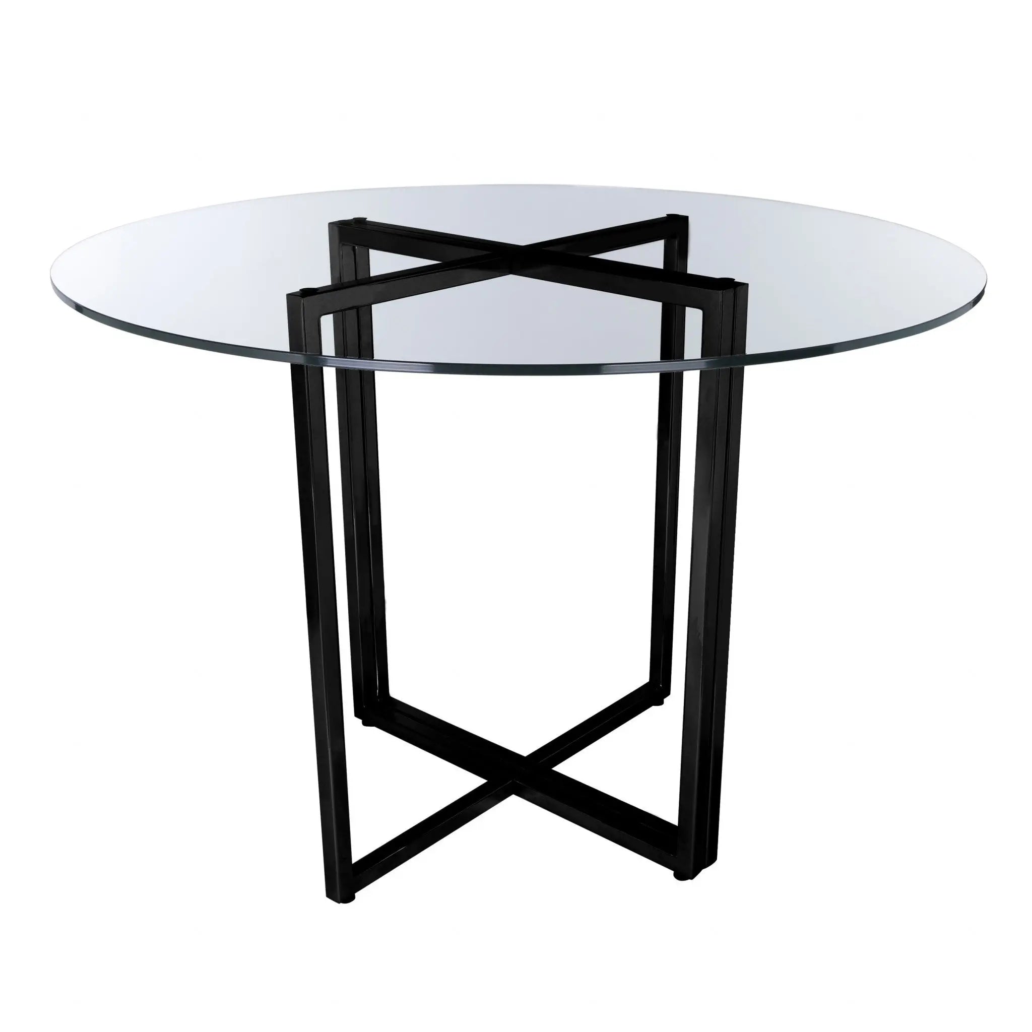 24" Clear And Black Rounded Glass And Metal Trestle Base Dining Table Homeroots Kitchen & Dining