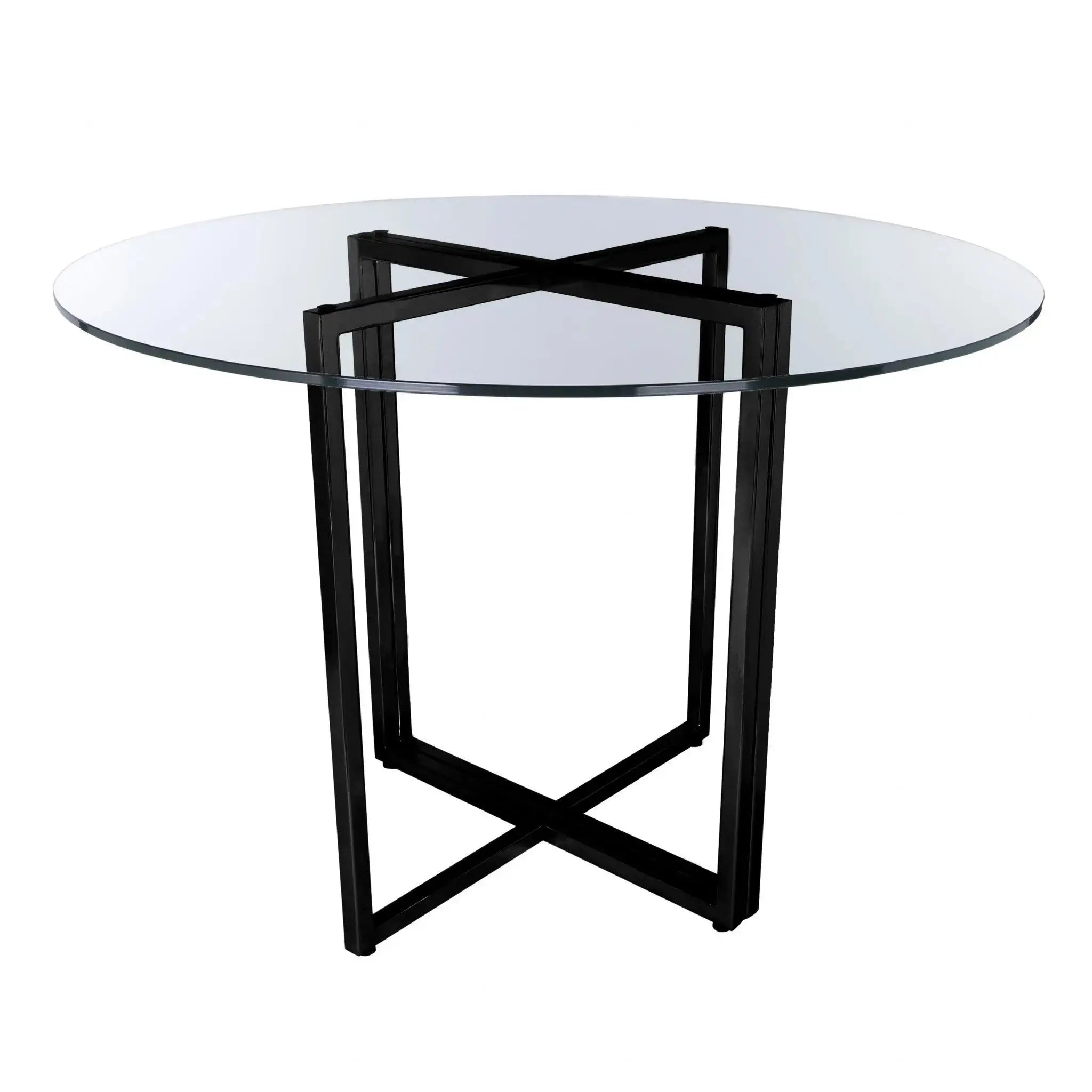 24" Clear And Black Rounded Glass And Metal Trestle Base Dining Table Homeroots Kitchen & Dining