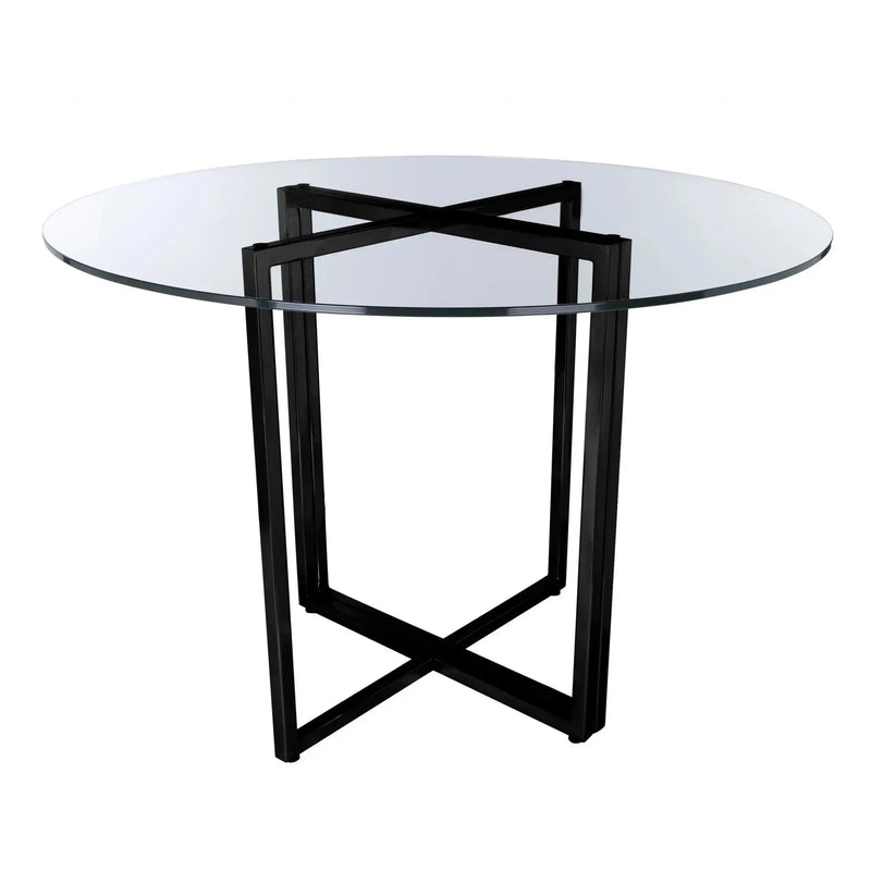 24" Clear And Black Rounded Glass And Metal Trestle Base Dining Table Homeroots Kitchen & Dining