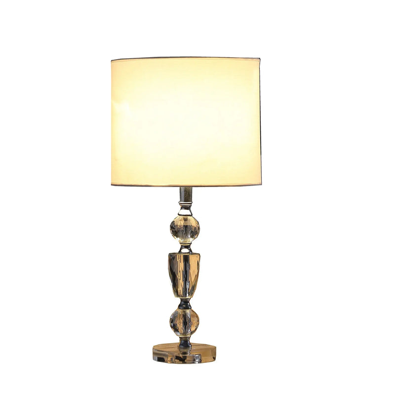 24" Clear And Silver Faux Crystal And Metal Table Lamp With White Drum Shade Homeroots Lighting