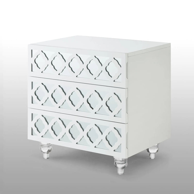 24" Clear And White Wood Mirrored End Table With Three Drawers Homeroots
