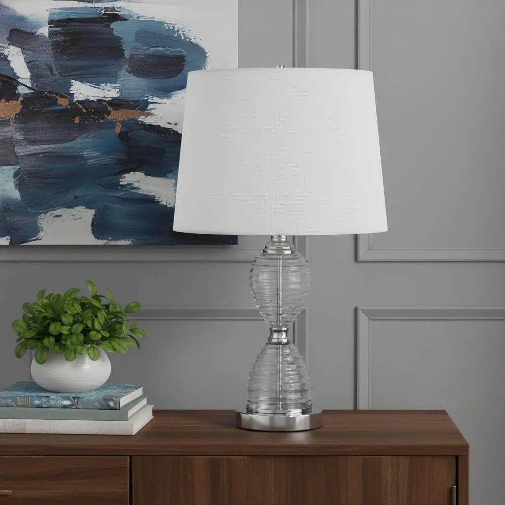 24" Clear Metal Table Lamp With White Empire Shade Homeroots Lighting