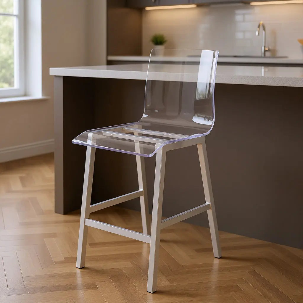 24" Clear and Silver Acrylic and Metal Counter Height Bar Chair Homeroots