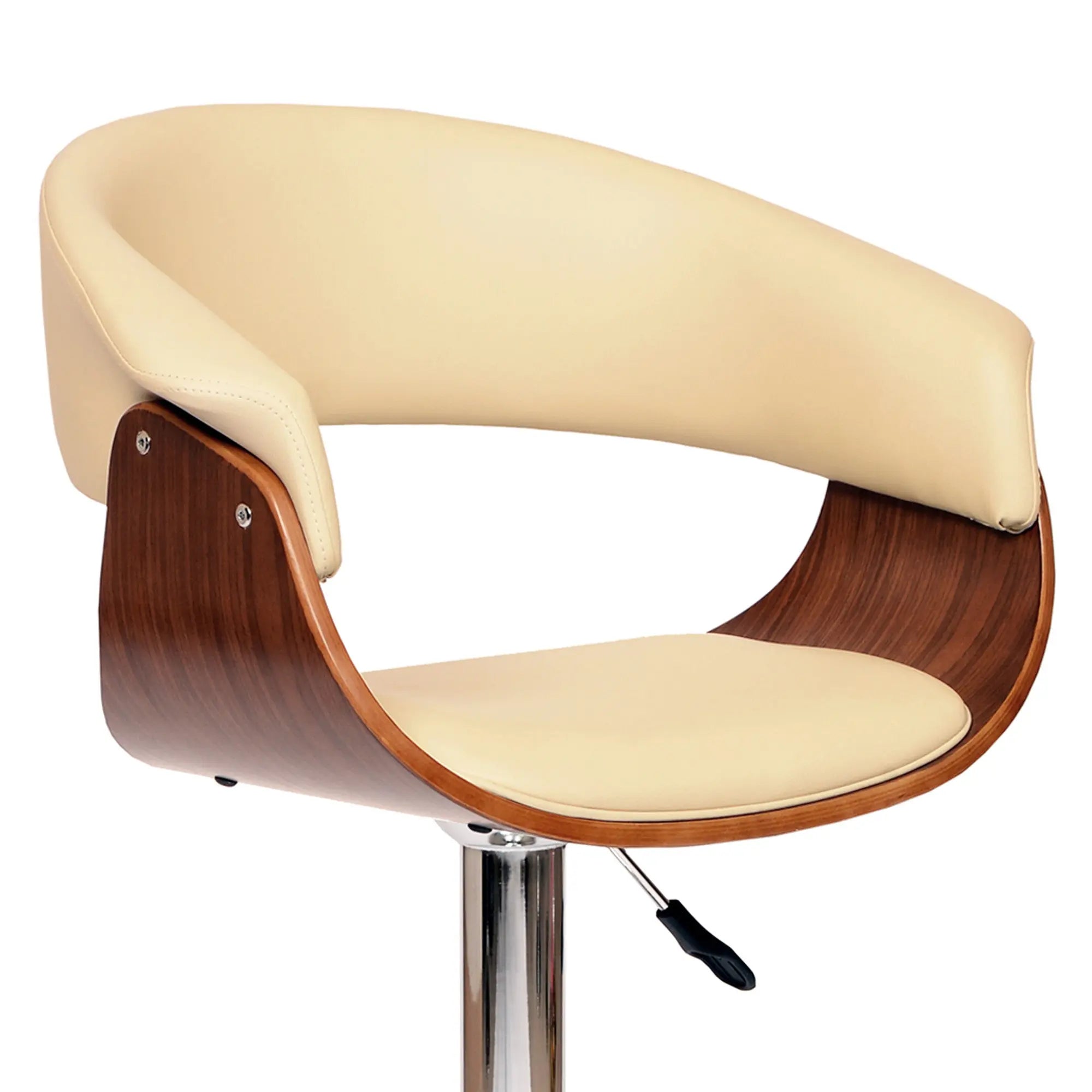 24" Cream And Silver Faux Leather And Solid Wood Swivel Low Back Adjustable Height Bar Chair - GreatEagleInc