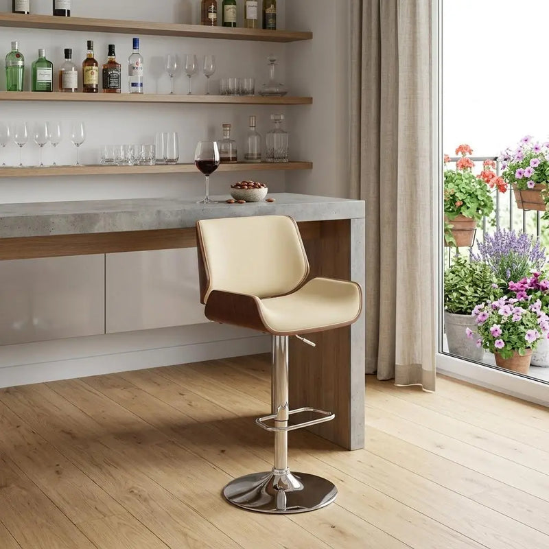 24" Cream And Silver Iron Swivel Low Back Adjustable Height Bar Chair Homeroots Living Room