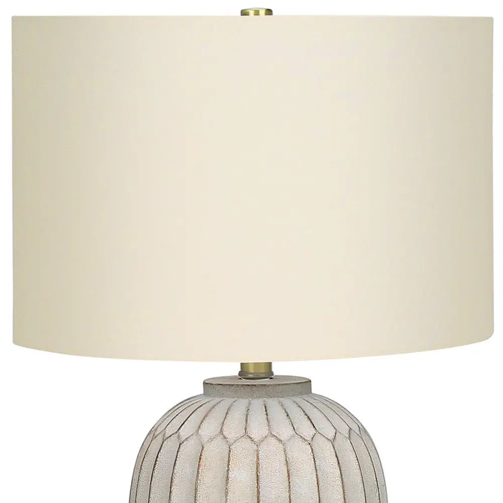 24" Cream Geometric Table Lamp With Cream Drum Shade Homeroots Lighting