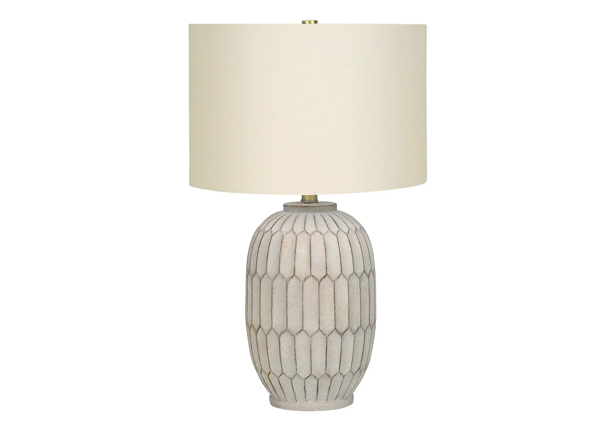 24" Cream Geometric Table Lamp With Cream Drum Shade Homeroots Lighting
