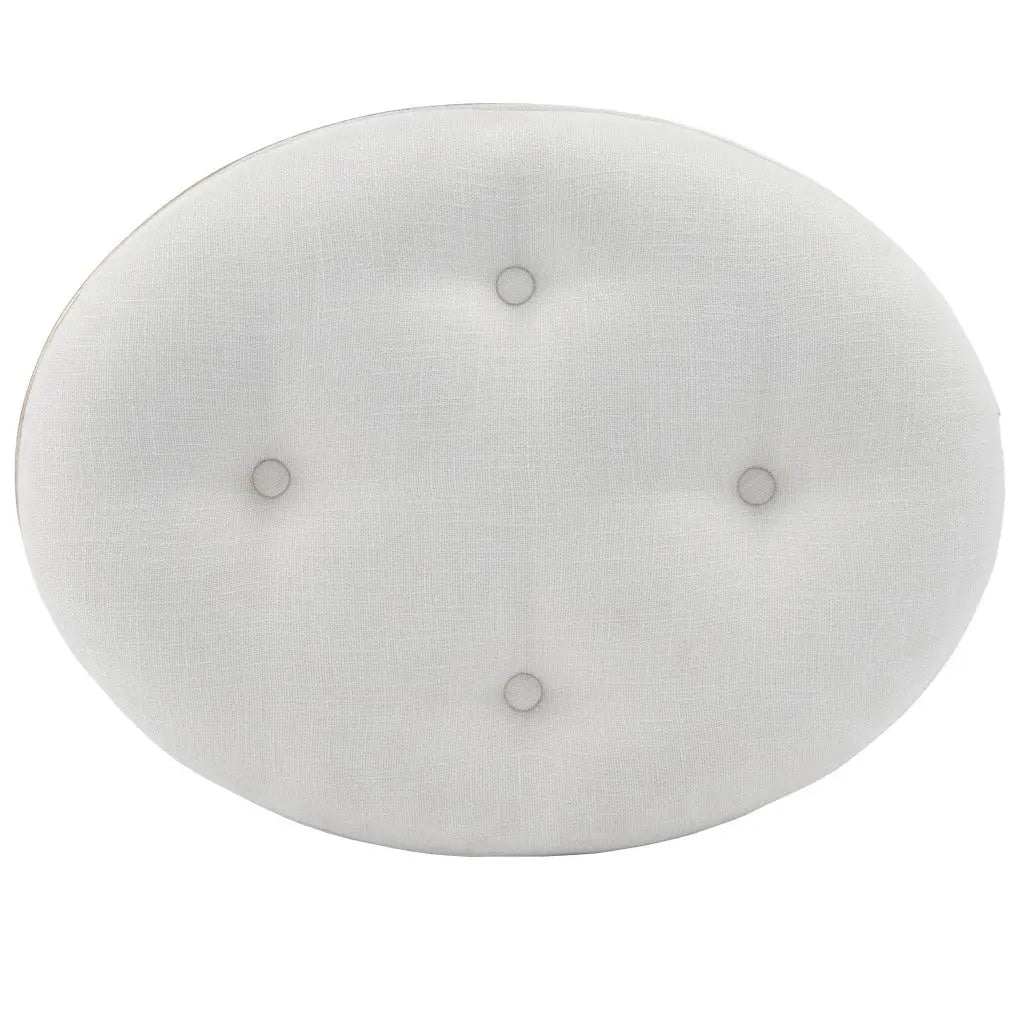 24" Cream Linen And Silver Metallic Round Ottoman Homeroots Living Room