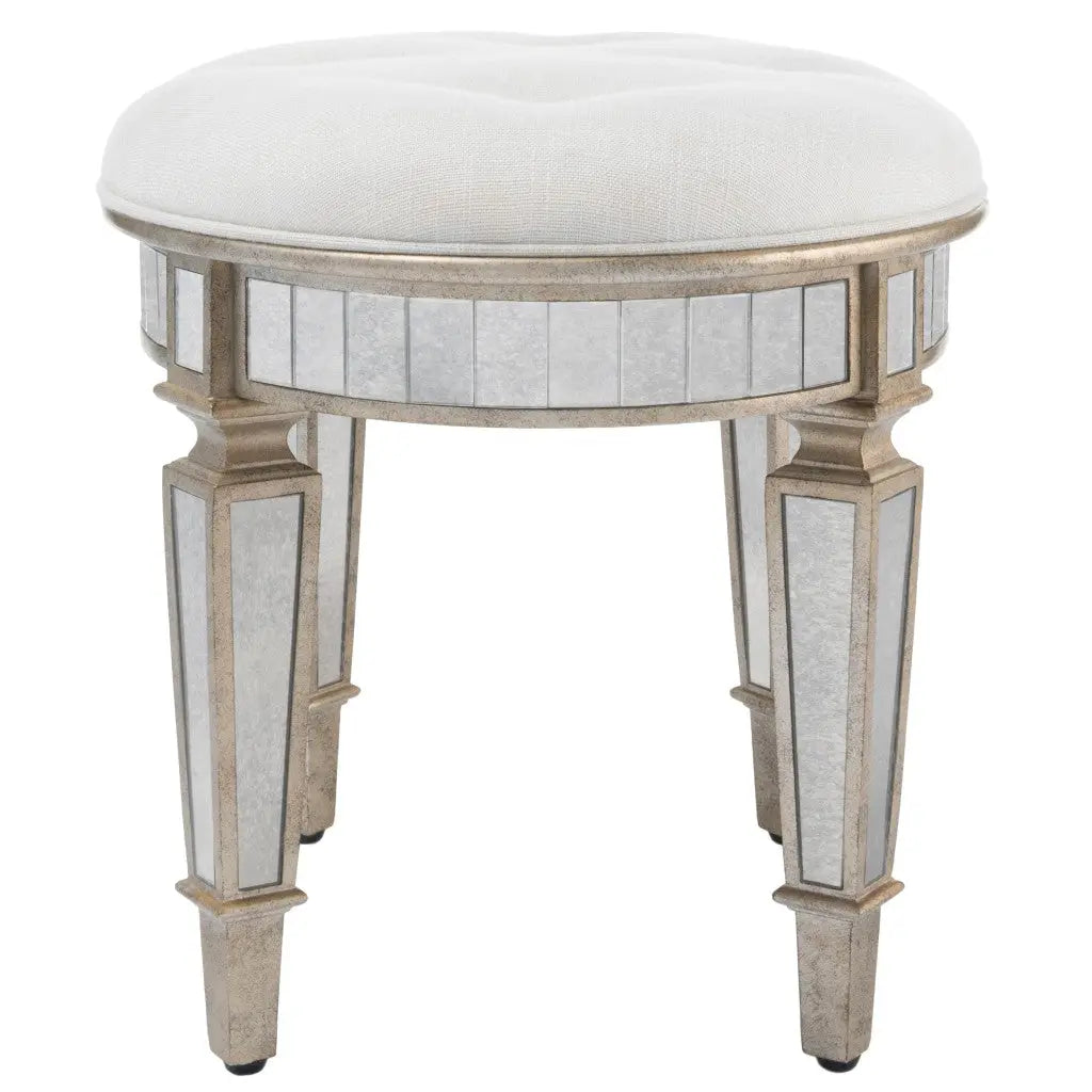 24" Cream Linen And Silver Metallic Round Ottoman Homeroots Living Room