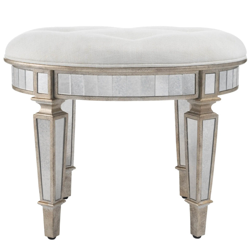 24" Cream Linen And Silver Metallic Round Ottoman Homeroots Living Room