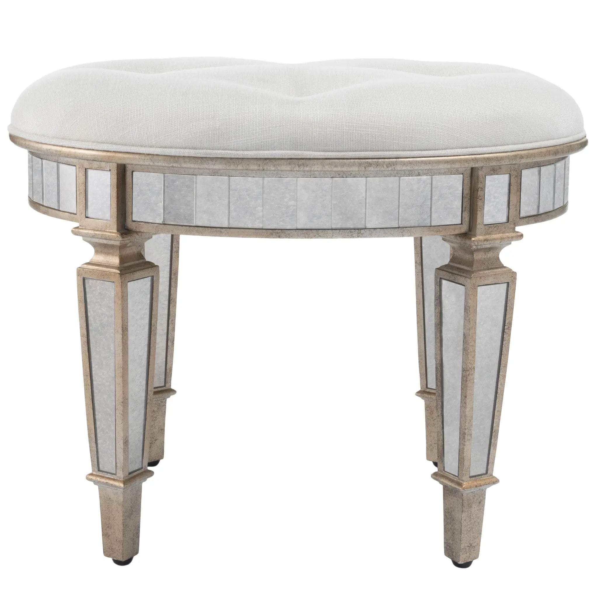 24" Cream Linen And Silver Metallic Round Ottoman Homeroots Living Room