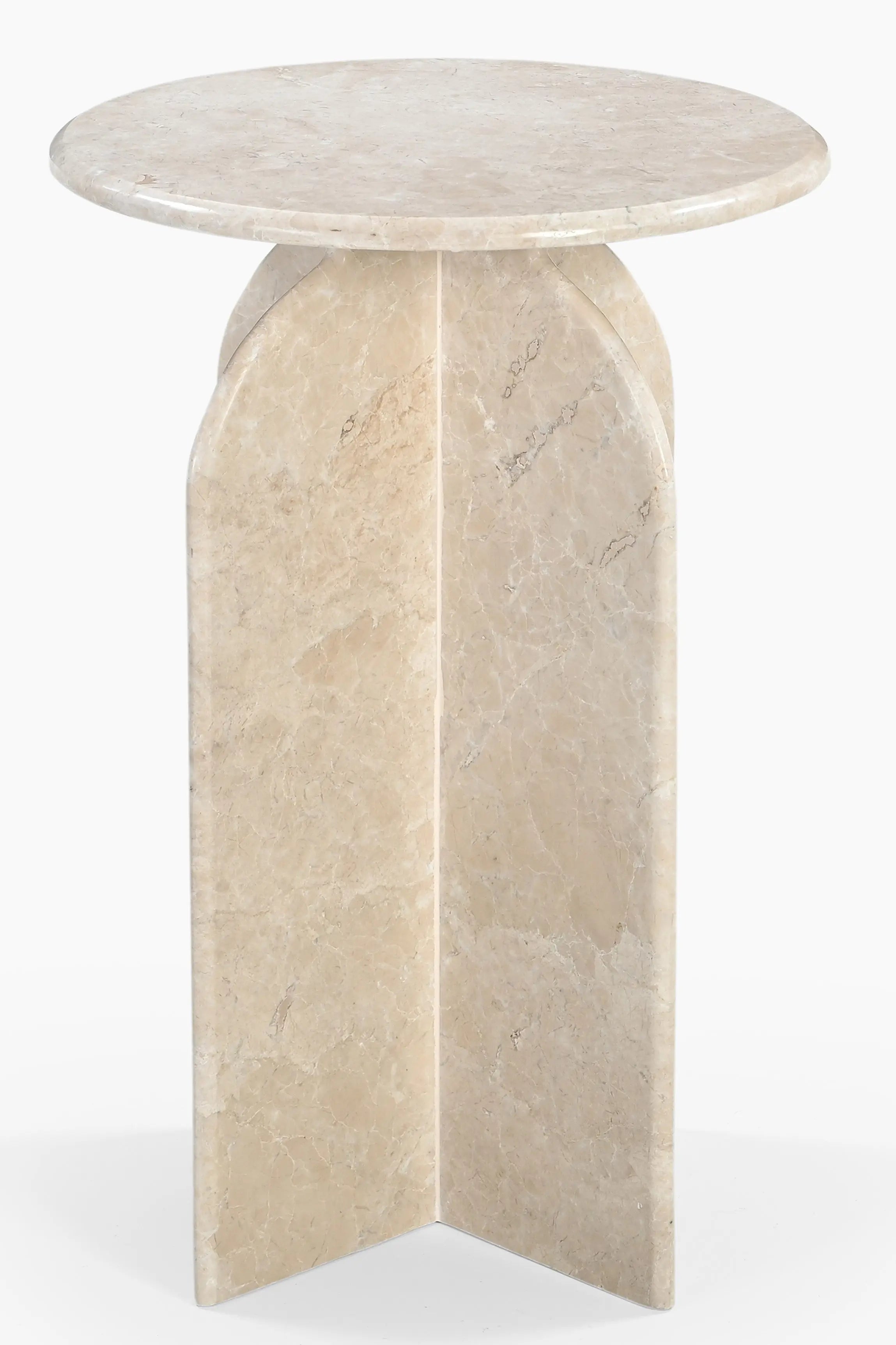 24" Cream Marble Round Pedestal End Table Homeroots Living Room
