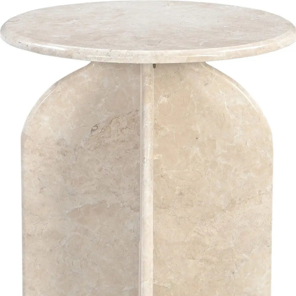 24" Cream Marble Round Pedestal End Table Homeroots Living Room