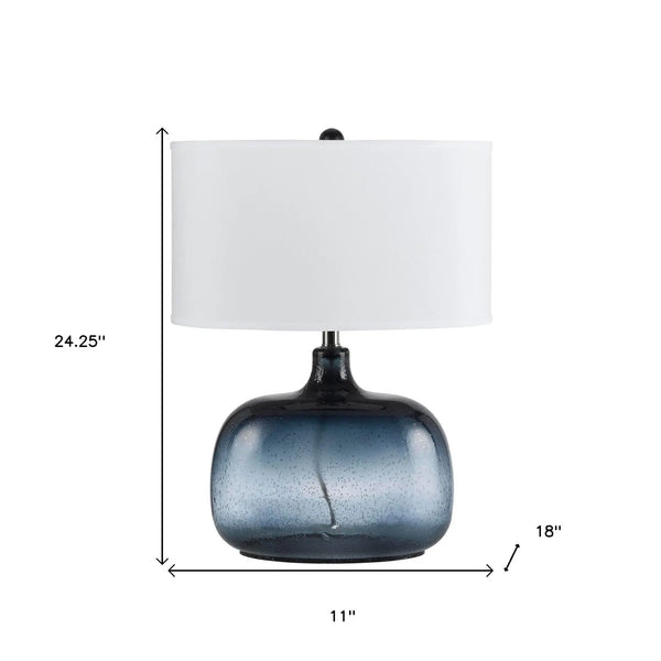 24" Dark Blue Glass Table Lamp With White Novelty Shade - GreatEagleInc