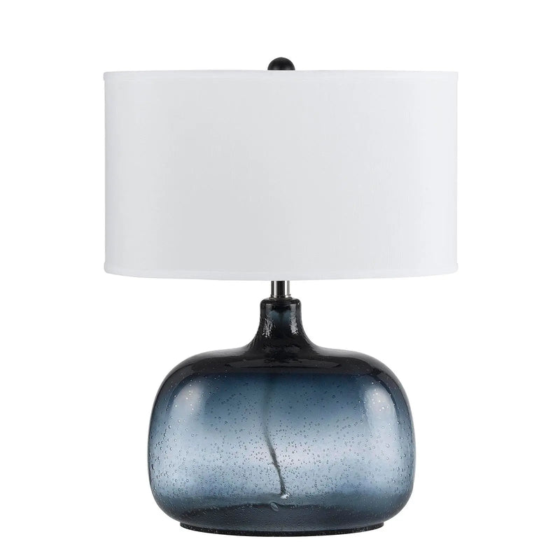 24" Dark Blue Glass Table Lamp With White Novelty Shade - GreatEagleInc