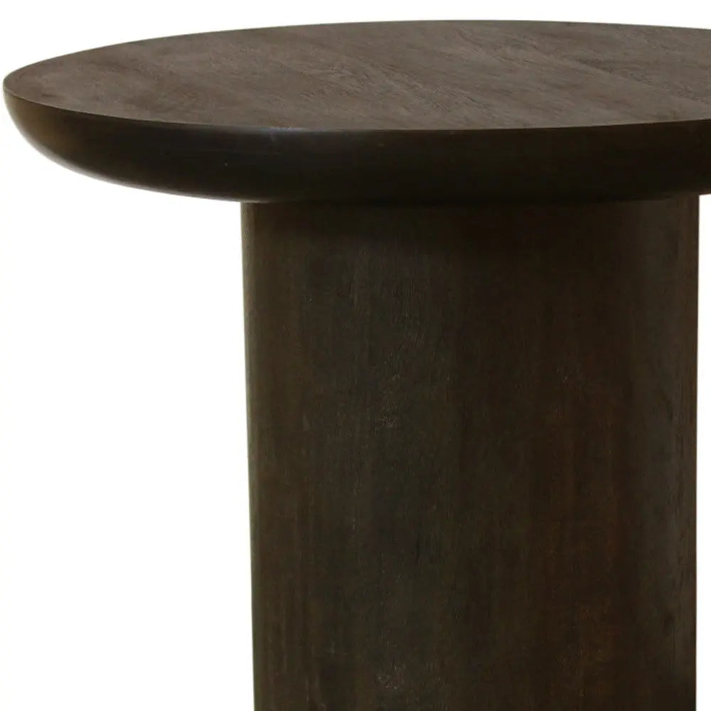 24" Dark Brown Distressed Solid Wood Round Pedestal End Table Homeroots Living Room