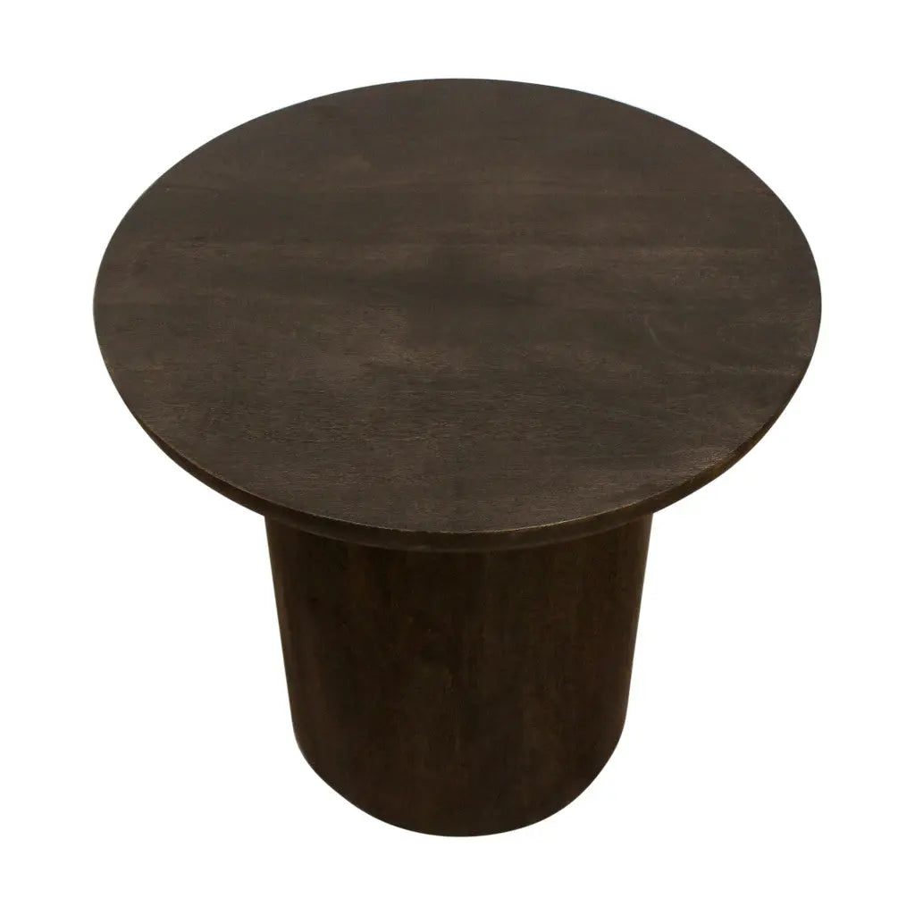 24" Dark Brown Distressed Solid Wood Round Pedestal End Table Homeroots Living Room