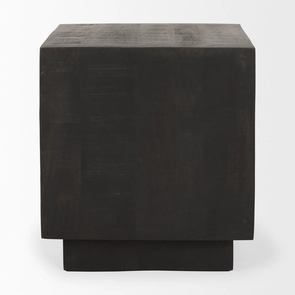 24" Dark Brown Distressed Solid Wood Square Block End Table Homeroots Living Room