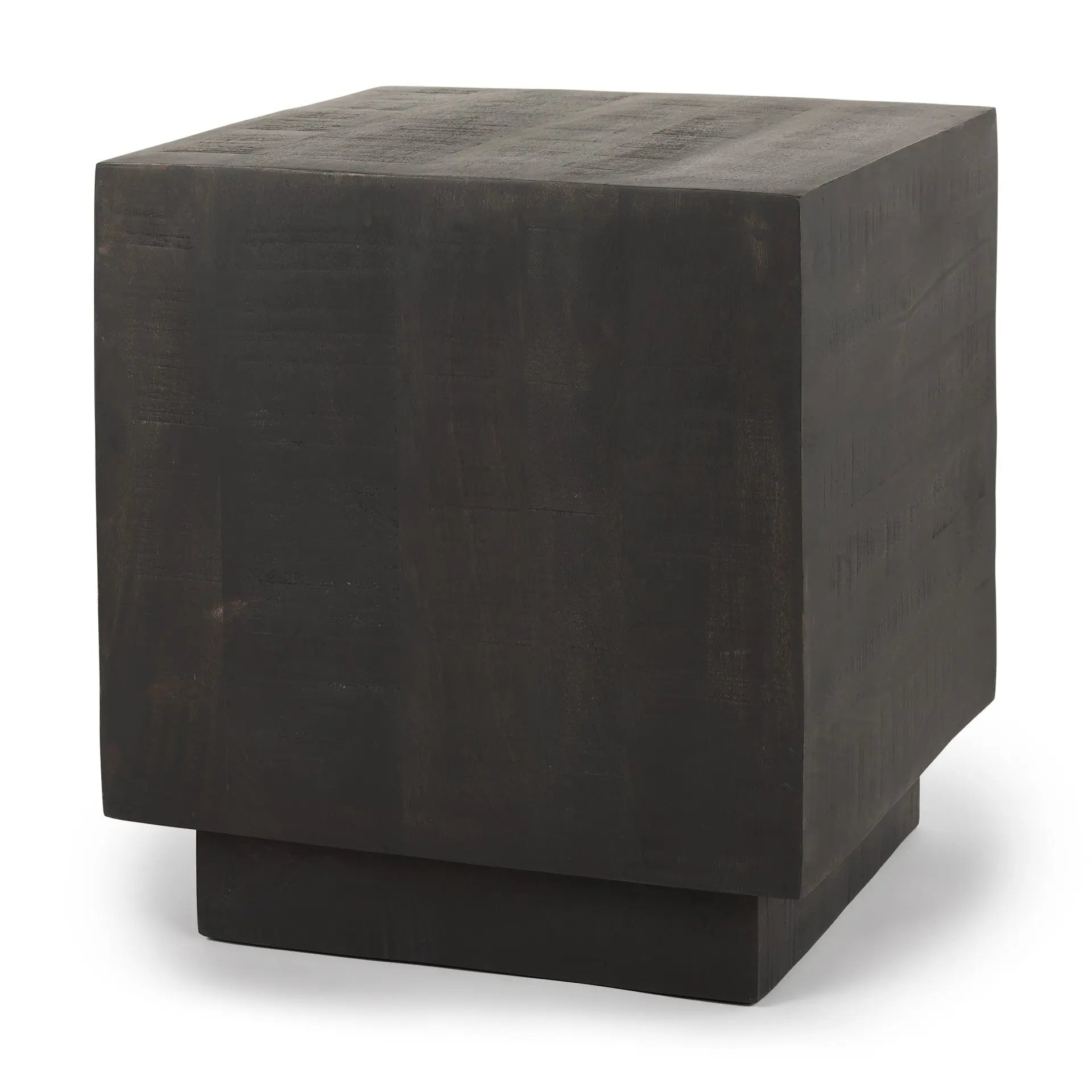 24" Dark Brown Distressed Solid Wood Square Block End Table Homeroots Living Room