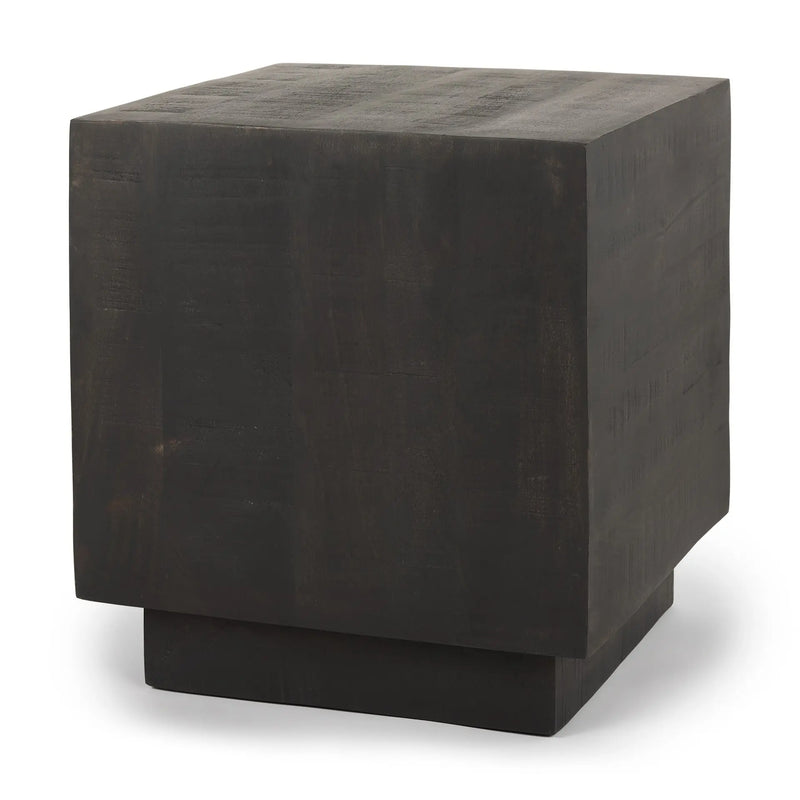 24" Dark Brown Distressed Solid Wood Square Block End Table Homeroots Living Room