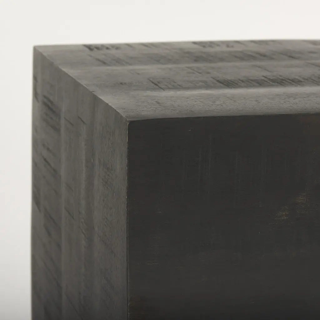 24" Dark Brown Distressed Solid Wood Square Block End Table Homeroots Living Room