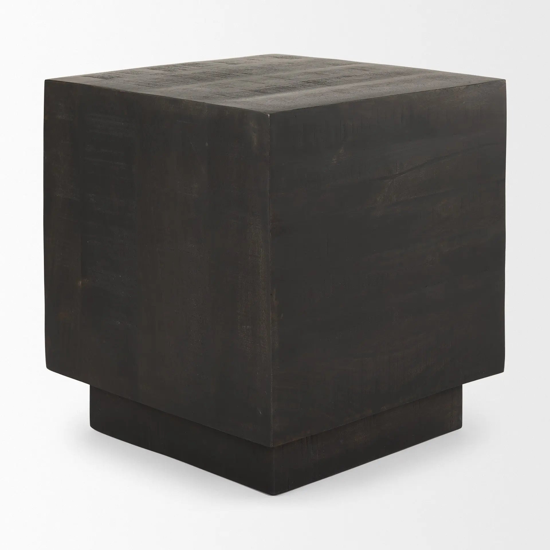 24" Dark Brown Distressed Solid Wood Square Block End Table Homeroots Living Room