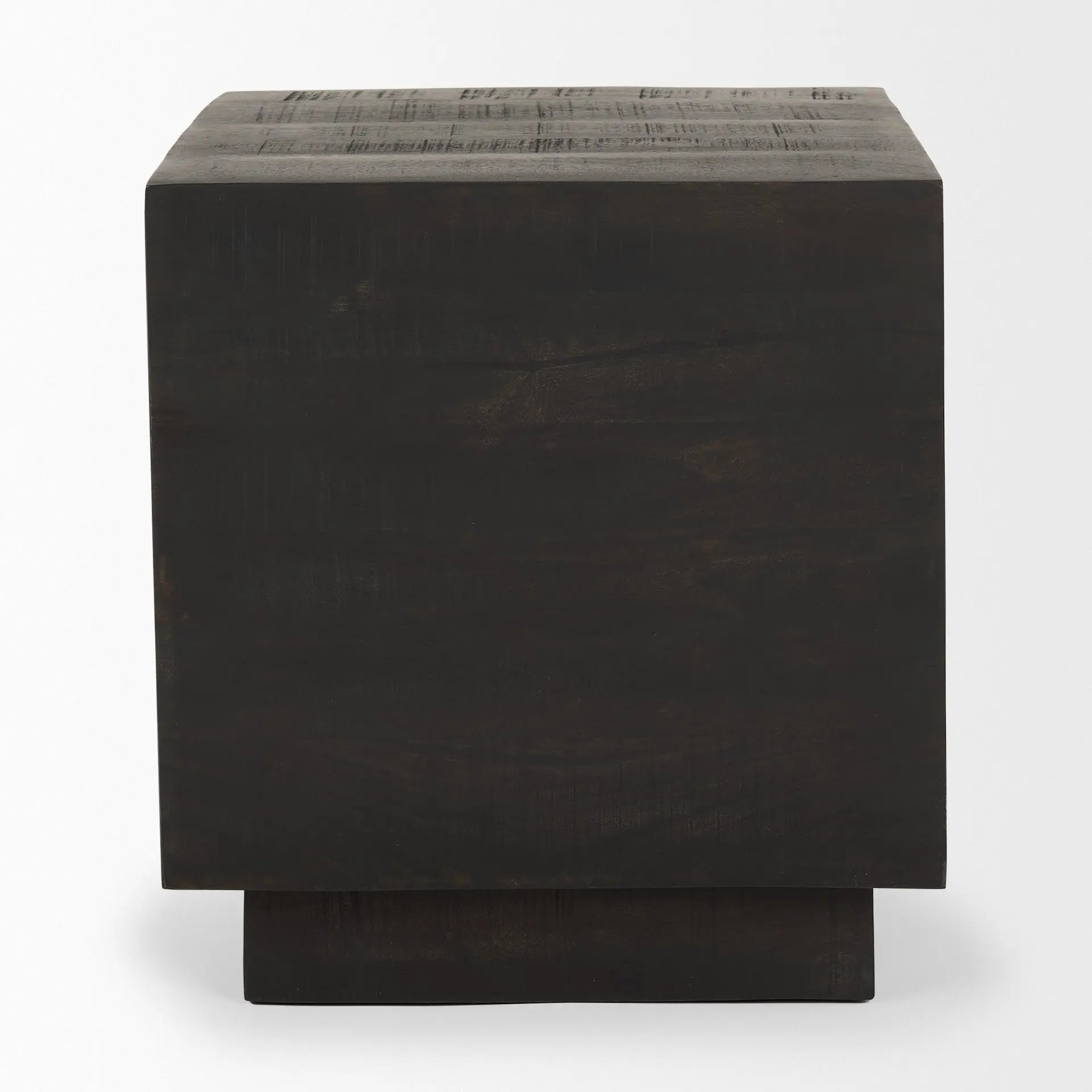 24" Dark Brown Distressed Solid Wood Square Block End Table Homeroots Living Room