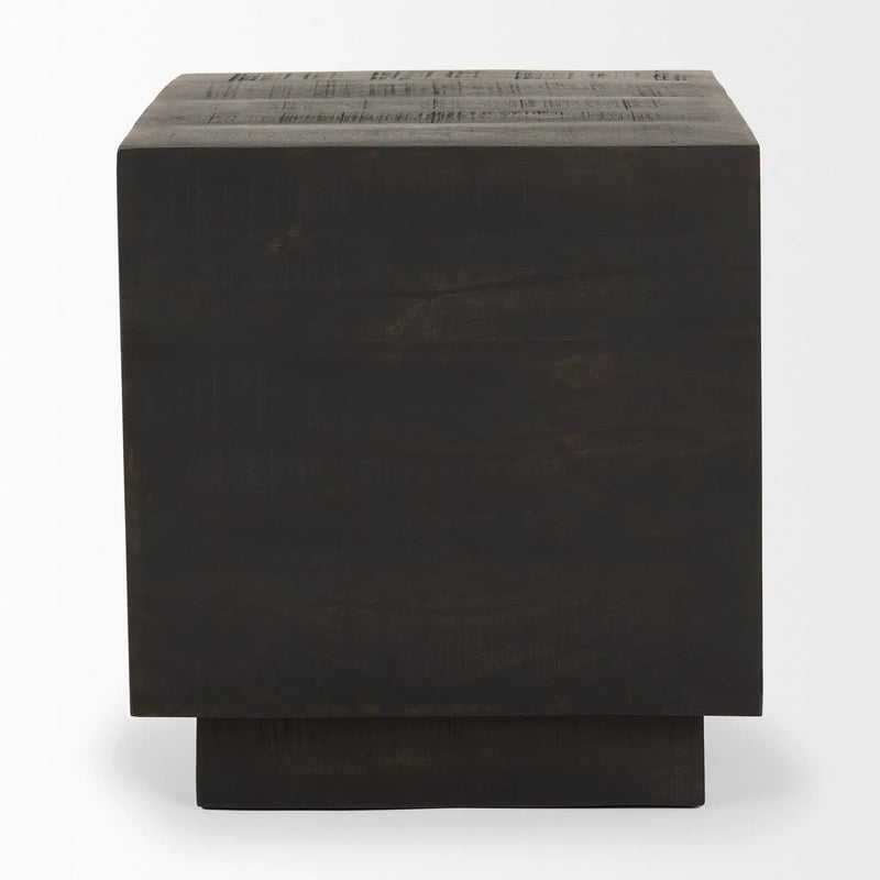 24" Dark Brown Distressed Solid Wood Square Block End Table Homeroots Living Room