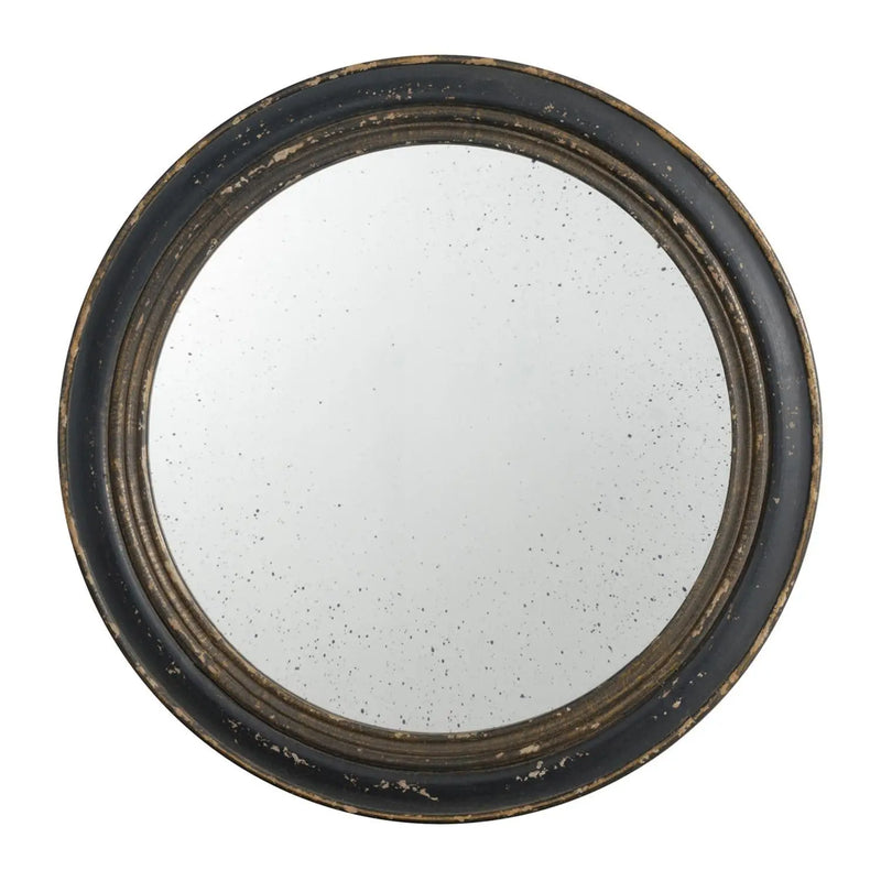 24" Dark Brown Distressed Wood Round Framed Accent Mirror Homeroots Bed & Bath