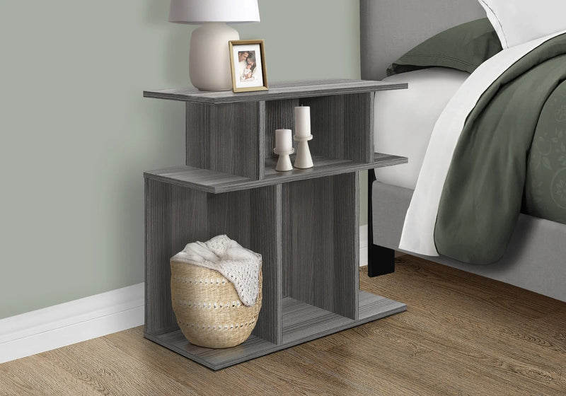 24" Dark Gray Wood End Table With Six Open Shelves Homeroots Living Room