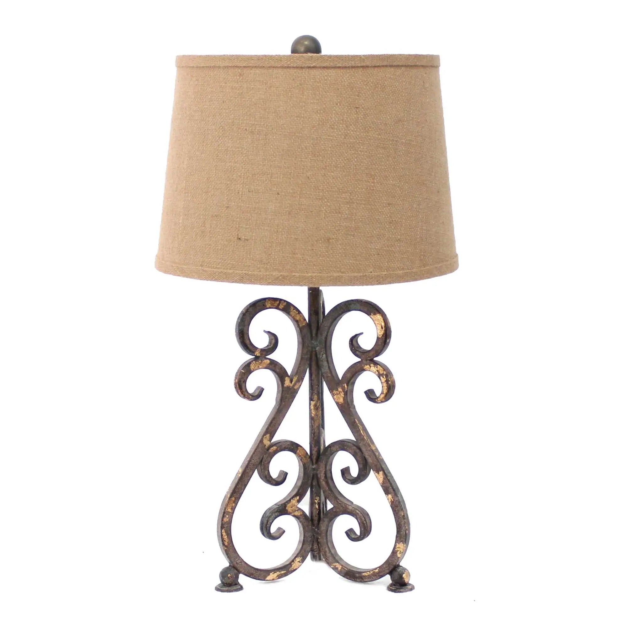24" Distressed Bronze Metal Novelty Bedside Lamp With Khaki Drum Shade Homeroots Lighting
