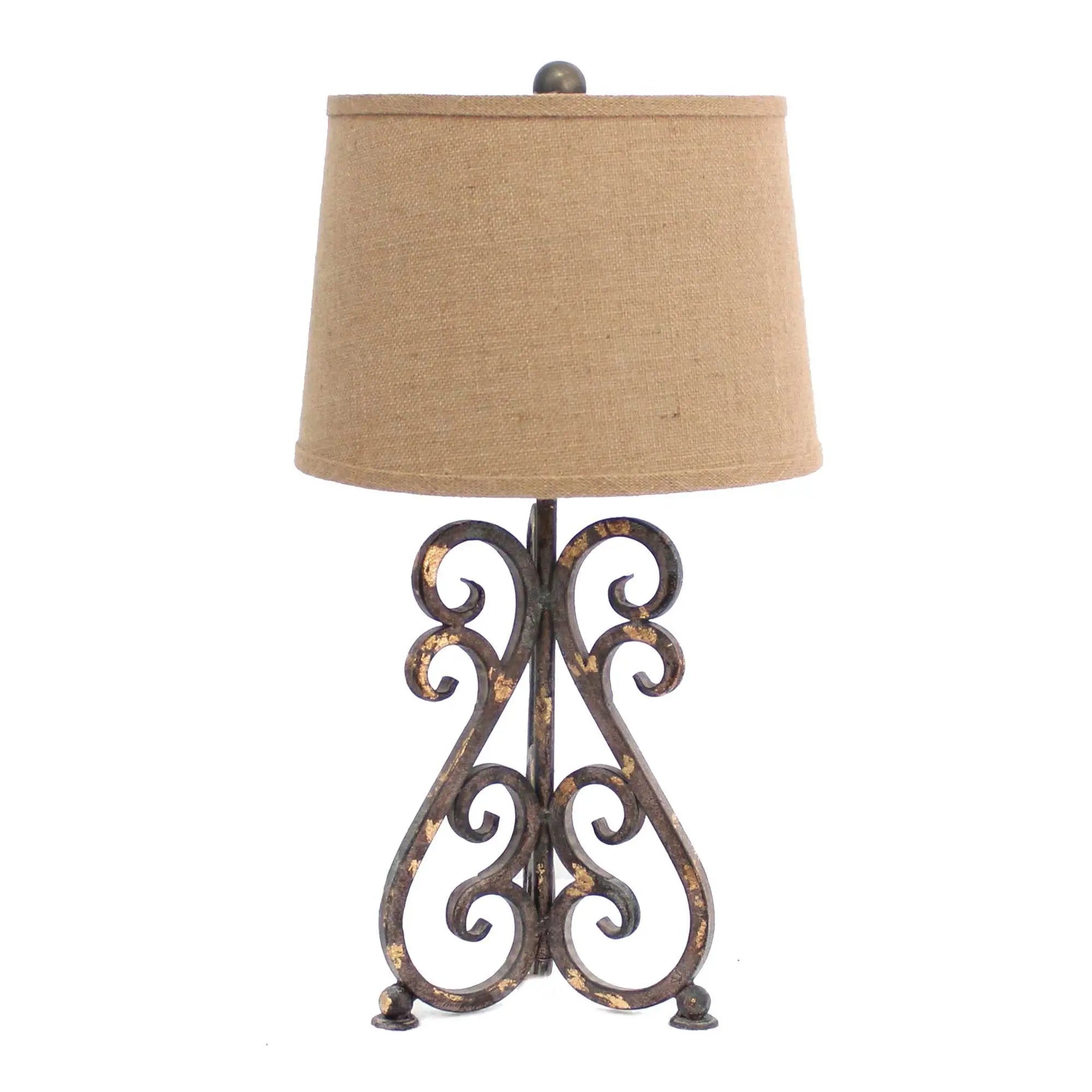 24" Distressed Bronze Metal Novelty Bedside Lamp With Khaki Drum Shade Homeroots Lighting