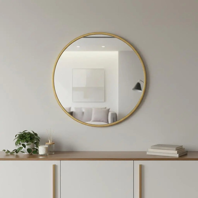 24" Gold Aluminum Round Framed Accent Mirror Homeroots Bed & Bath